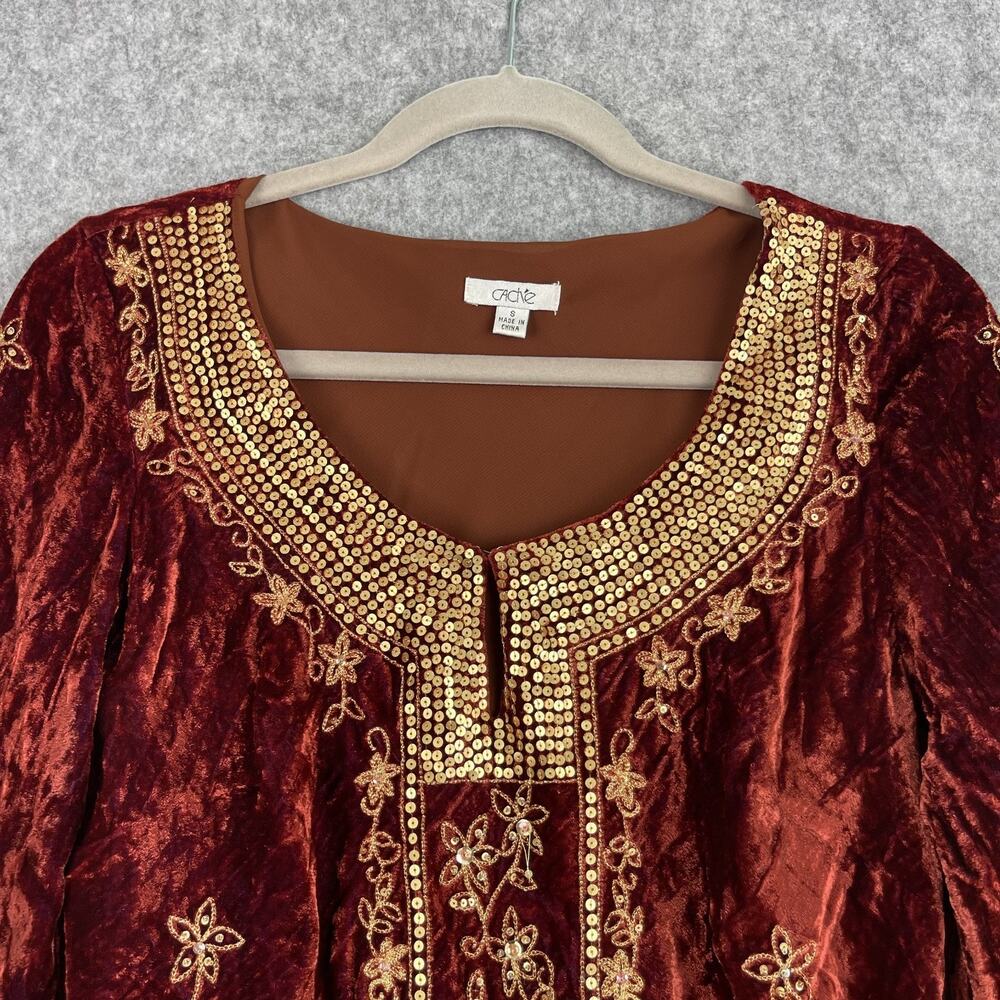 VTG Cache Crushed Velvet Top Womens‎ Small Silk Blend Embroidered Y2K Whimsigoth - Picture 2 of 16
